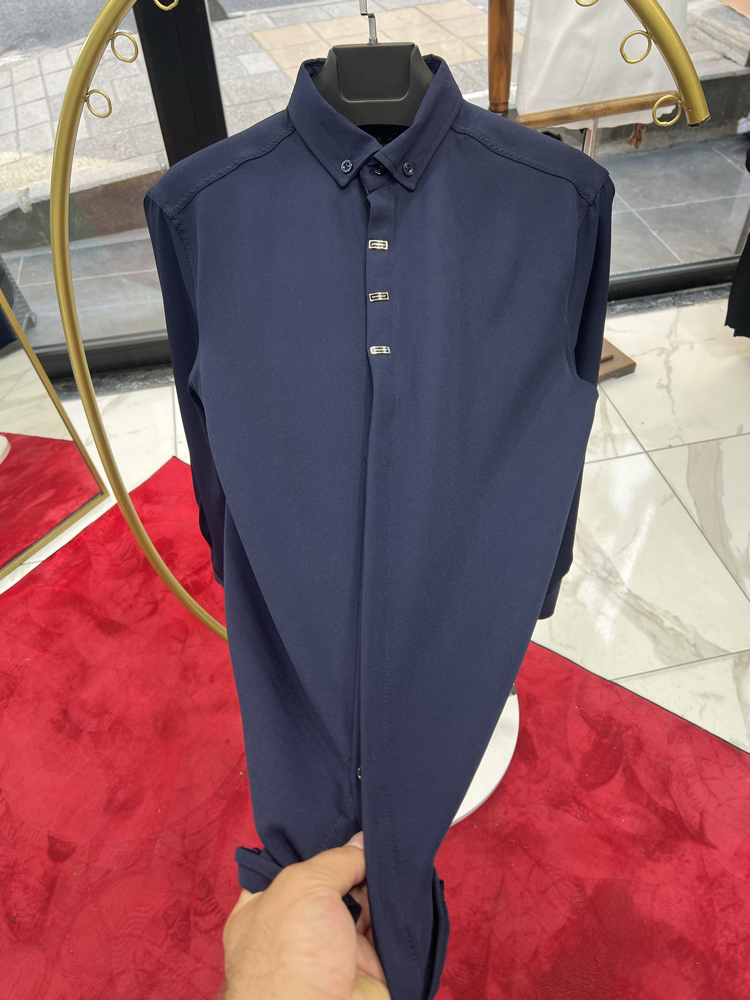 Premium Gizli düğme detay Slim Fit lacivert Gömlek