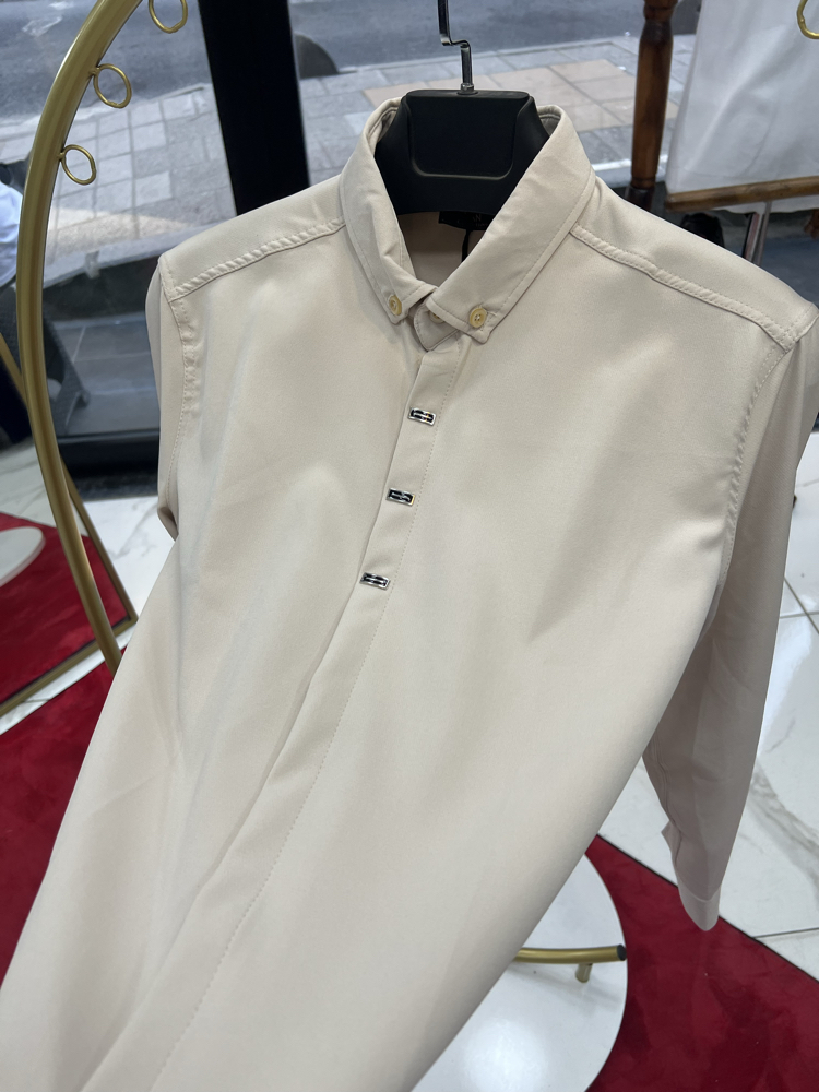 Premium Gizli düğme detay Slim Fit krem Gömlek