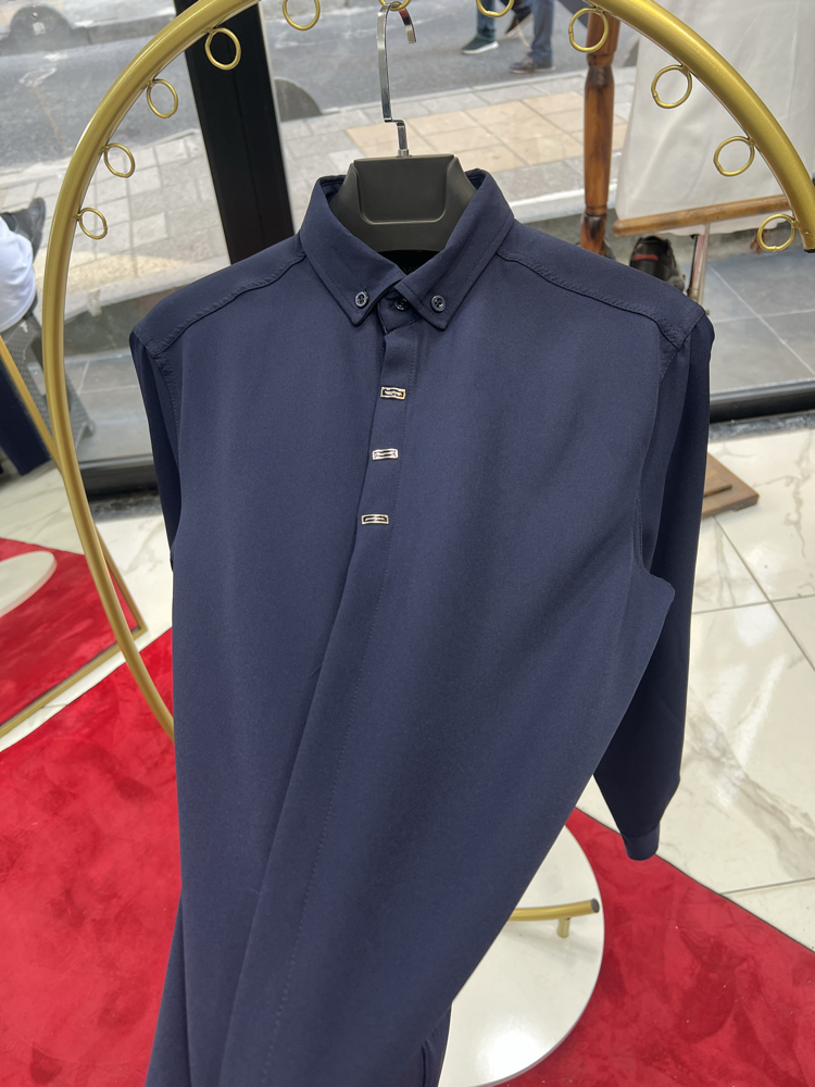 Premium Gizli düğme detay Slim Fit lacivert Gömlek