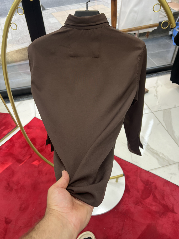 Premium Gizli düğme detay Slim Fit kahve Gömlek