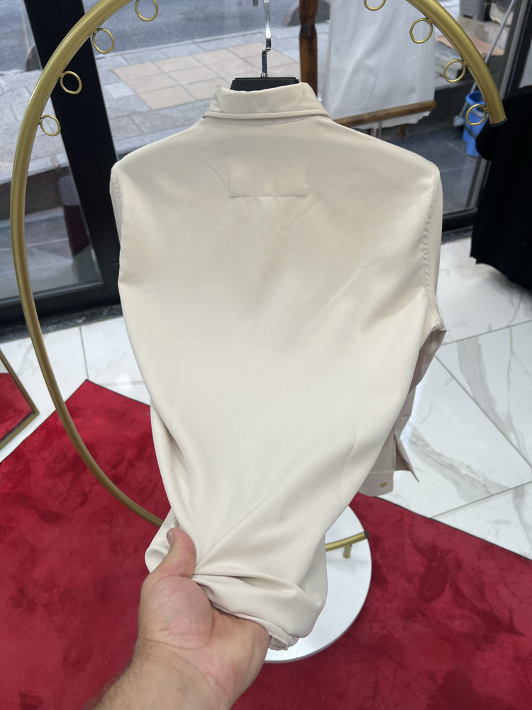 Premium Gizli düğme detay Slim Fit krem Gömlek