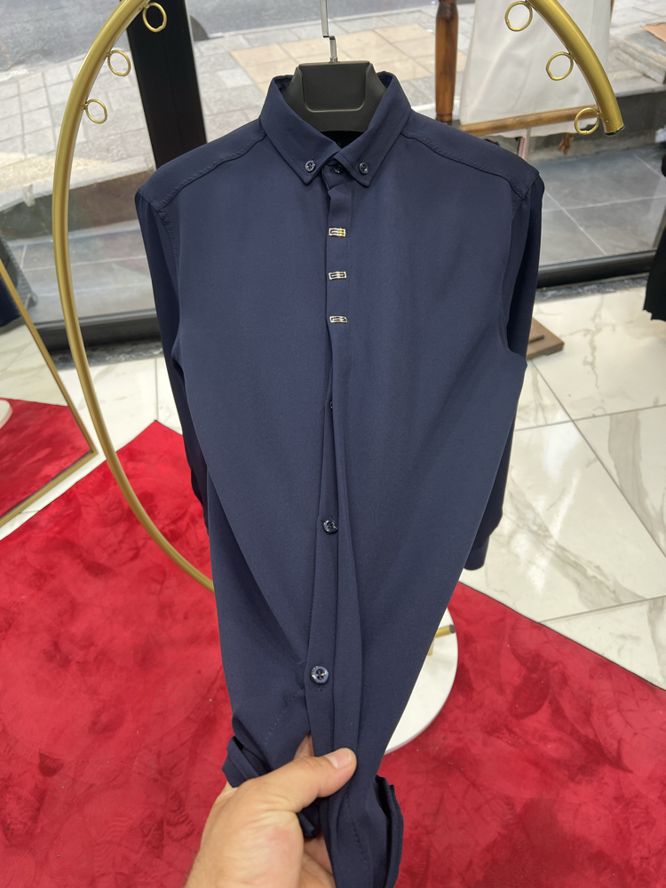 Premium Gizli düğme detay Slim Fit lacivert Gömlek