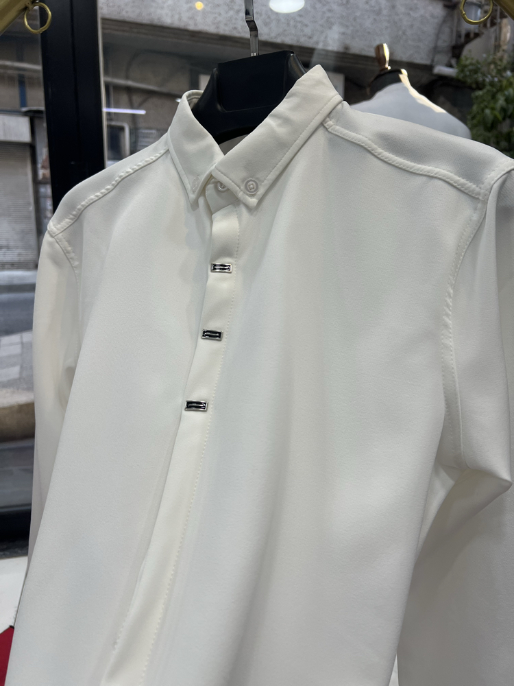 Premium Gizli düğme detay Slim Fit beyaz Gömlek