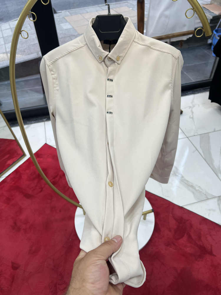 Premium Gizli düğme detay Slim Fit krem Gömlek