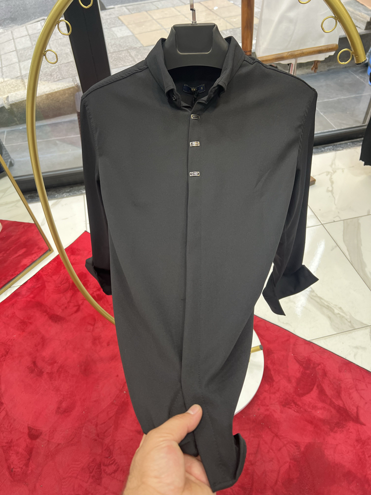 Premium Gizli düğme detay Slim Fit siyah Gömlek