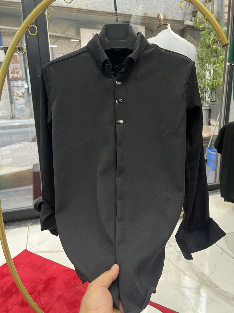Premium Gizli düğme detay Slim Fit siyah Gömlek