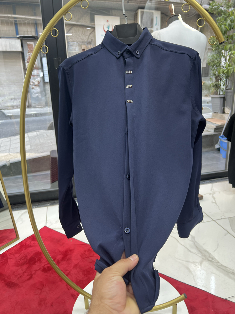 Premium Gizli düğme detay Slim Fit lacivert Gömlek