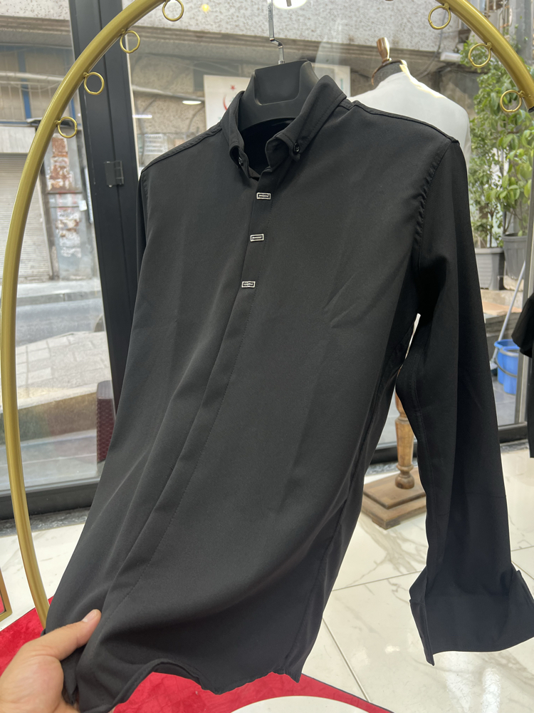 Premium Gizli düğme detay Slim Fit siyah Gömlek