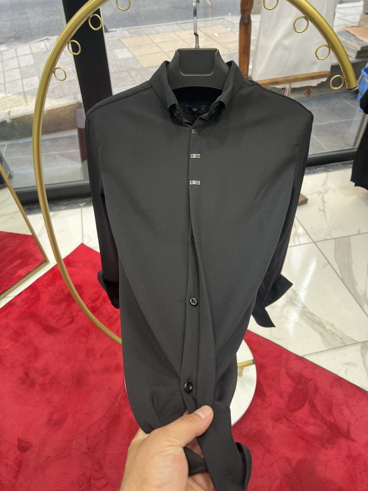 Premium Gizli düğme detay Slim Fit siyah Gömlek