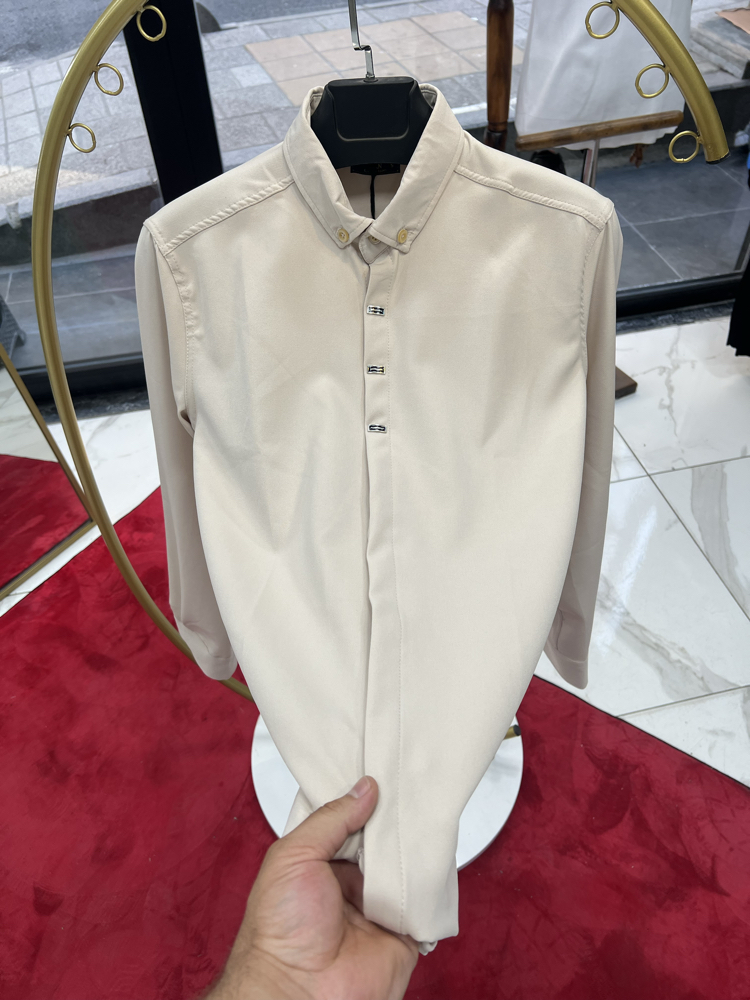 Premium Gizli düğme detay Slim Fit krem Gömlek