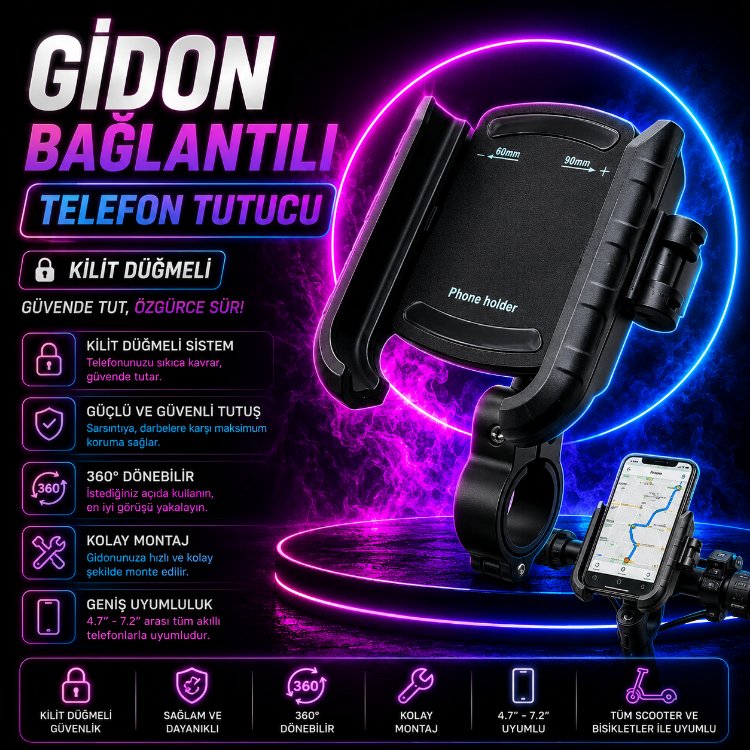 Premium Ayarlı Ve Kilit Sistemli Telefon Tutucusu 