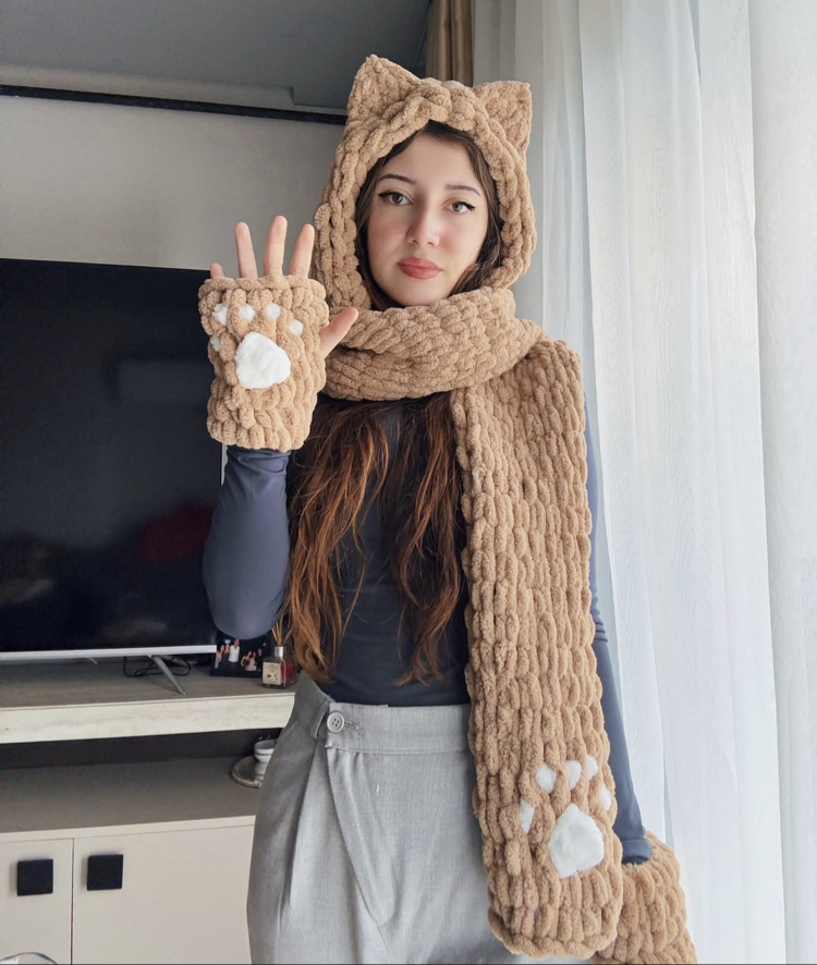 Kedi Kapüşonlu atkı (pati ospsiyon)
