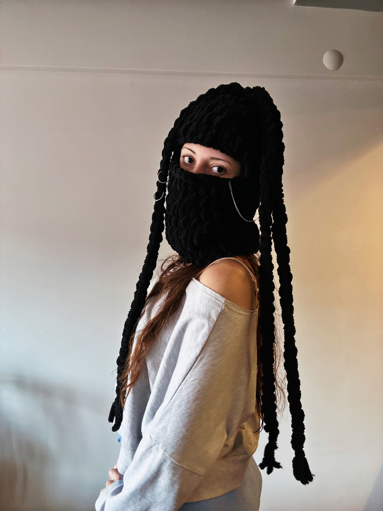 Aksesuarlı Örgü saç balaclava