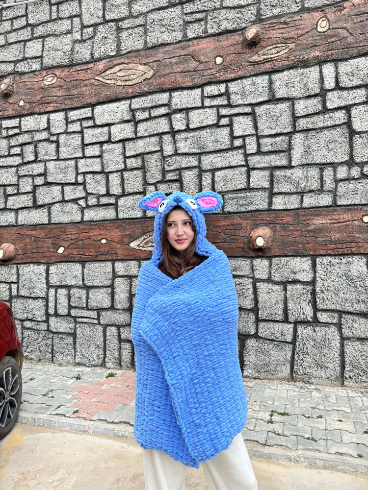 Stitch kapüşonlu battaniye