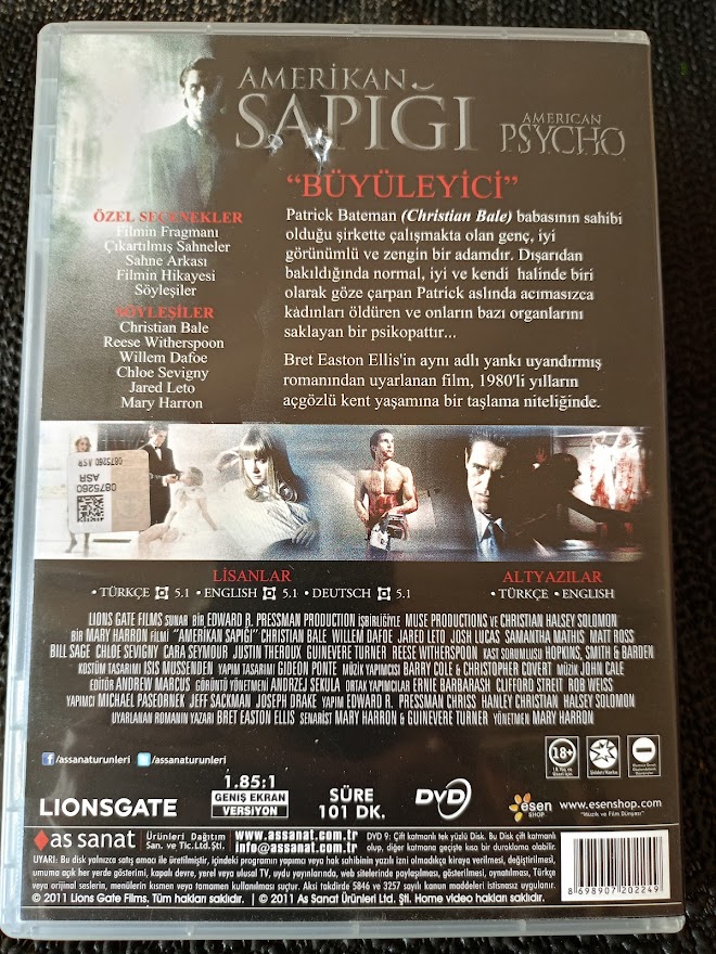 AMERİKAN SAPIĞI - AMERICAN PSYCHO - DVD TR SEÇENEKLİ.