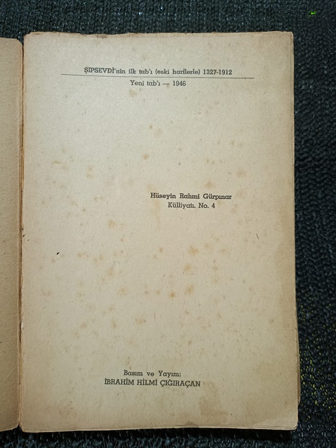 ŞIPSEVDİ - SADELEŞTİRİLMİŞ YENİ TABI - HÜSEYİN RAHMİ GÜRPINAR. 1.BASKI.