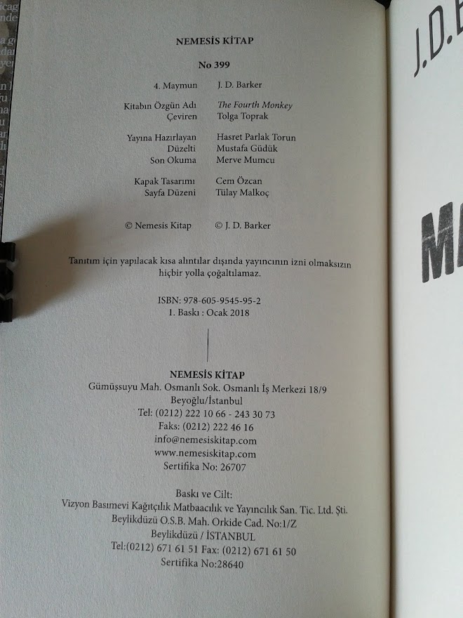 4. MAYMUN J. D. BARKER dan MÜKEMMEL BİR GERİLİM ROMANI..