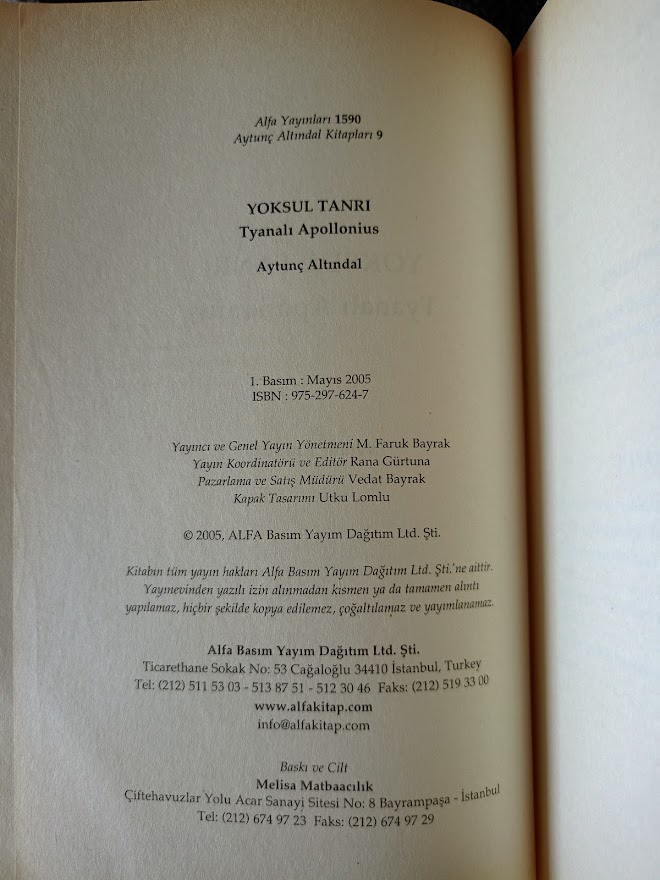 YOKSUL TANRI - TYANALI APOLLONIUS.