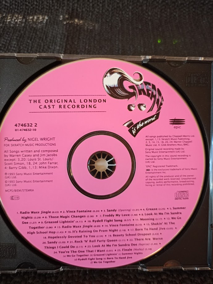 GREASE THE ORIGINAL LONDON CAST RECORDING. AUDIO CD.