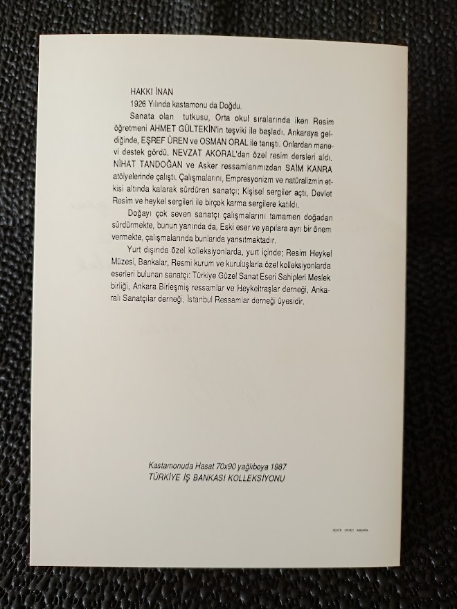 RESSAM HAKKI İNAN 1987 KASTAMONUDA HASAT  KONULU TEBRİK KARTI. ISLAK İMZALI.