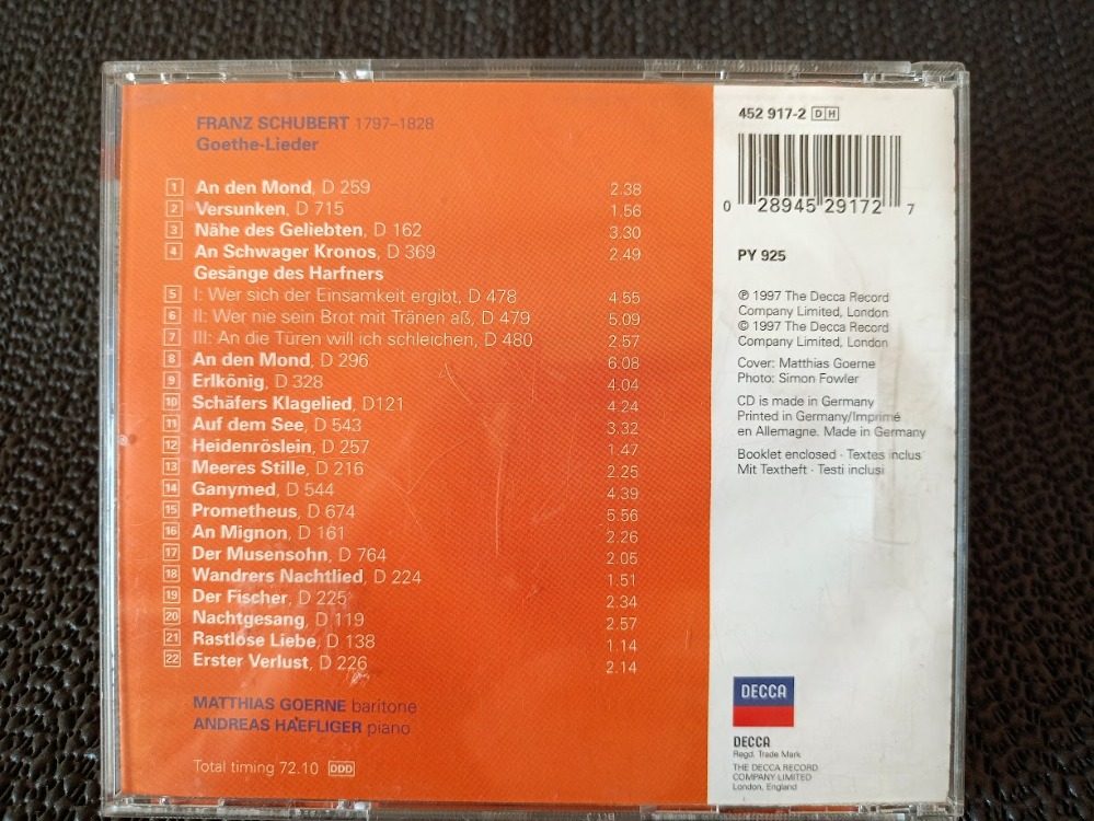 MATTHIAS GOERNE - ANDREAS HAEFLIGER CD ALBÜM.