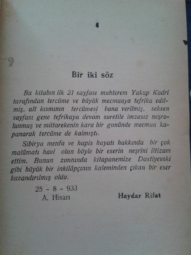 ÖLÜLER EVİNİN HATIRALARI DOSTOYEVSKİ.