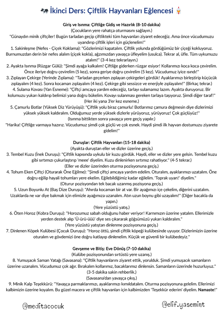 3+ Yaş Tematik Çocuk Yogası Ders Planı Seti (4 Haftalık Kesintisiz Akış)