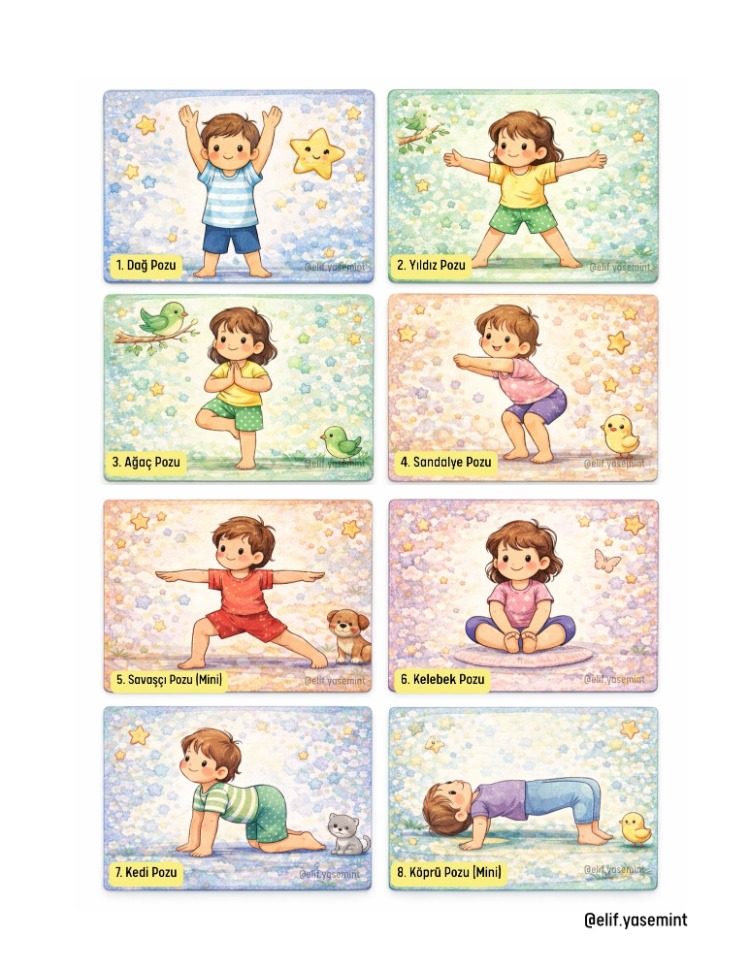 3–6 Yaş Çocuk Yogası Poz Kartları Seti | Oyun Temelli – Yazdır & Kullan