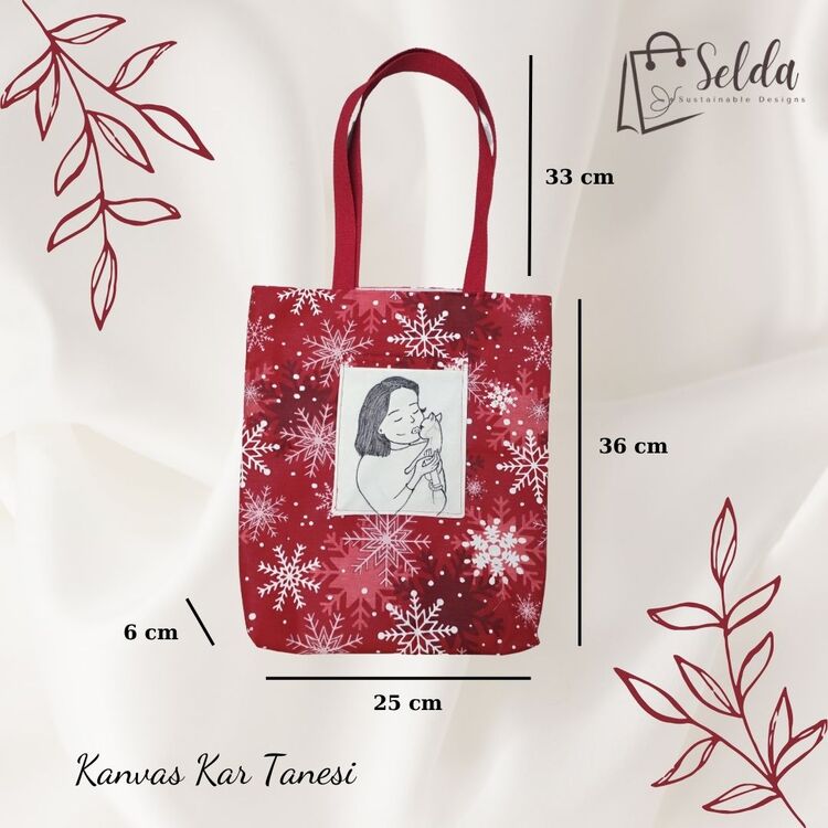 Kar Tanesi Serisi - Cepli El Yapımı Tote Çanta