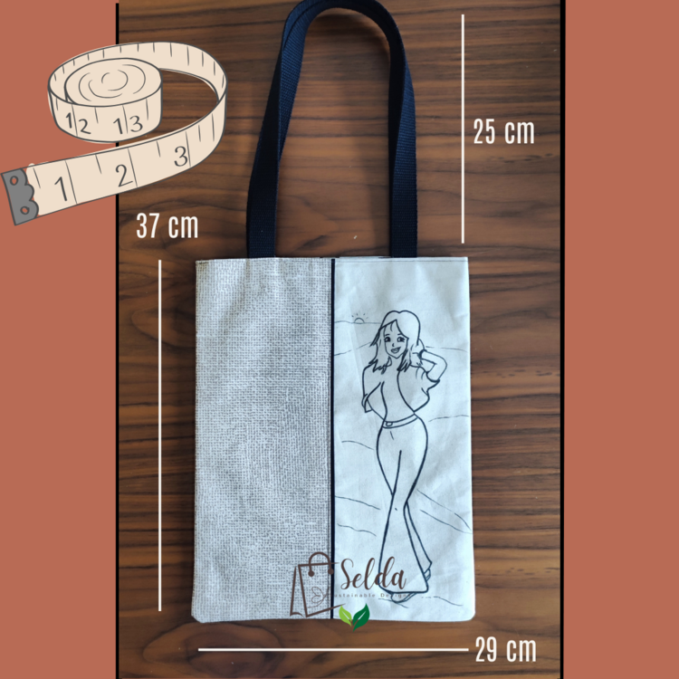 Keten Tote Çanta - At Desenli Pamuk Astarlı - El Çizimi - El Yapımı - Kişiye Özel Tasarım