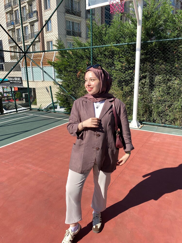 %100 Ham Keten Oversize Ceket
