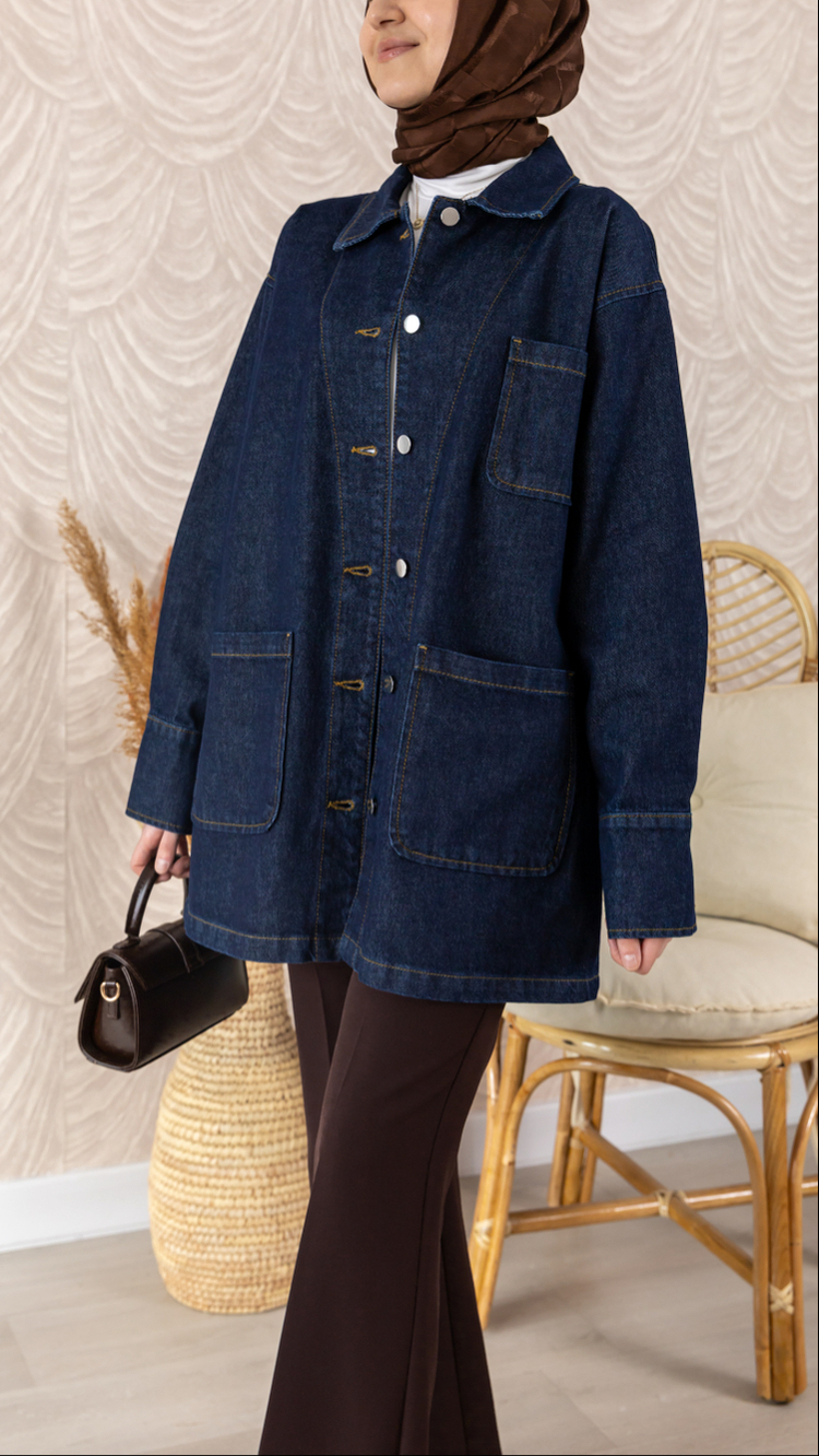 Noir Denim Kuşaklı Ceket | Koyu 