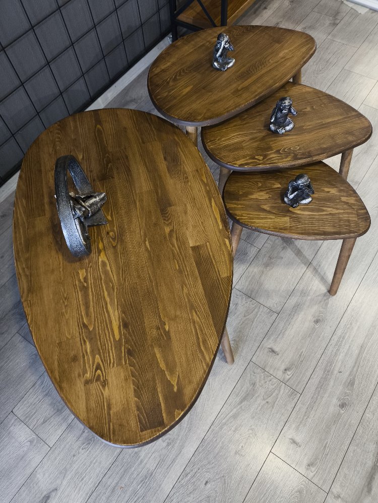 4lü set Doğal masif ahşap damla model Orta sehpa ve 3lü zigon takımı Venge