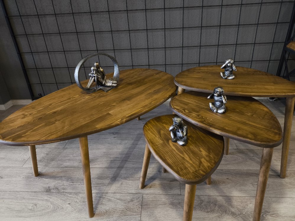4lü set Doğal masif ahşap damla model Orta sehpa ve 3lü zigon takımı Venge