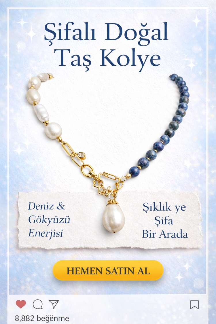 ŞİFALI  KOLYESİ İNCİ DENİZ MAVİSİ