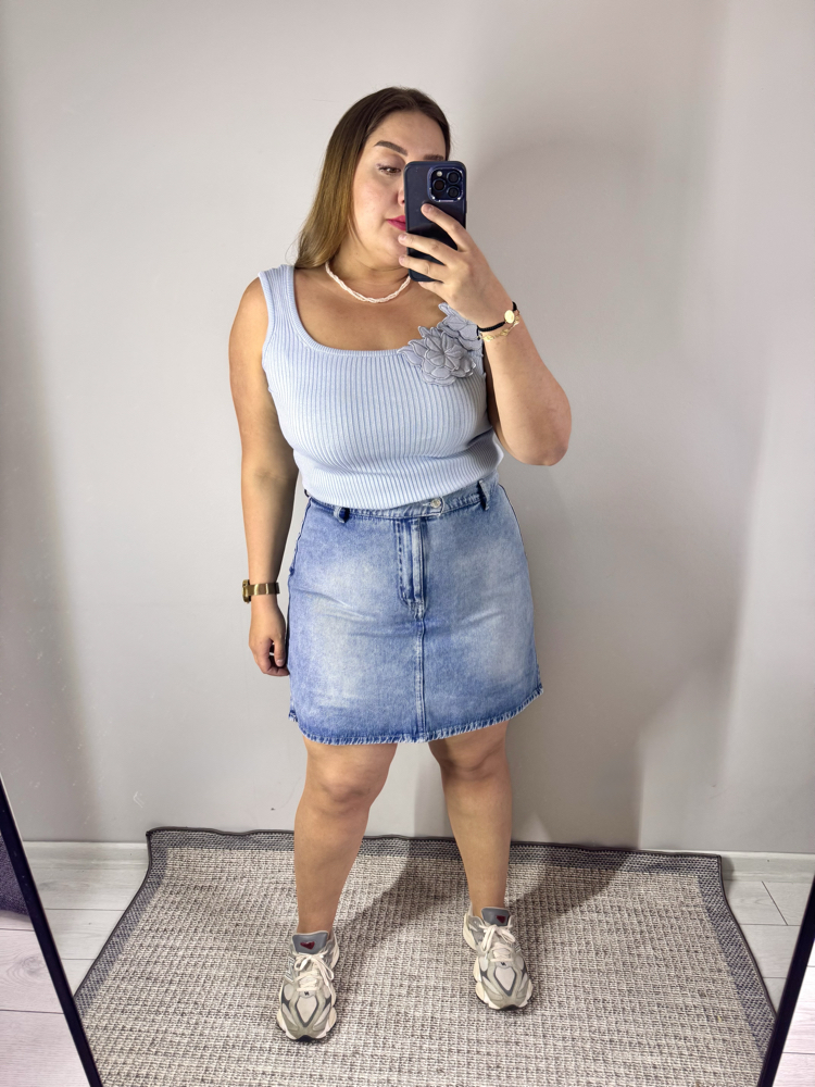 Açık Mavi Denim Bel Lastik Detay Şort Etek