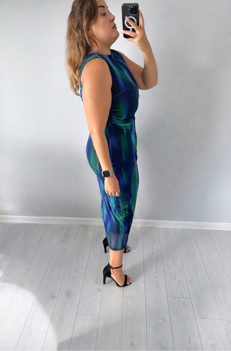 Drape Detaylı Maxi Esnek Tül Elbise Elbise