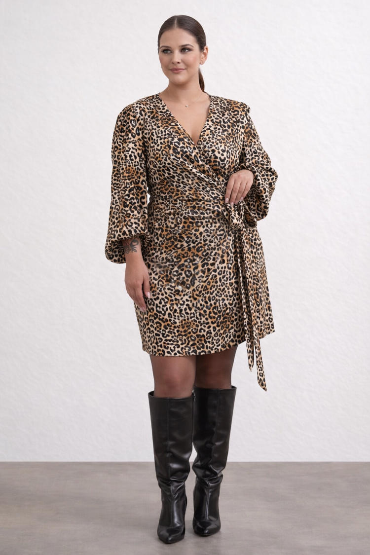 Beli Kuşaklı Leopar Elbise