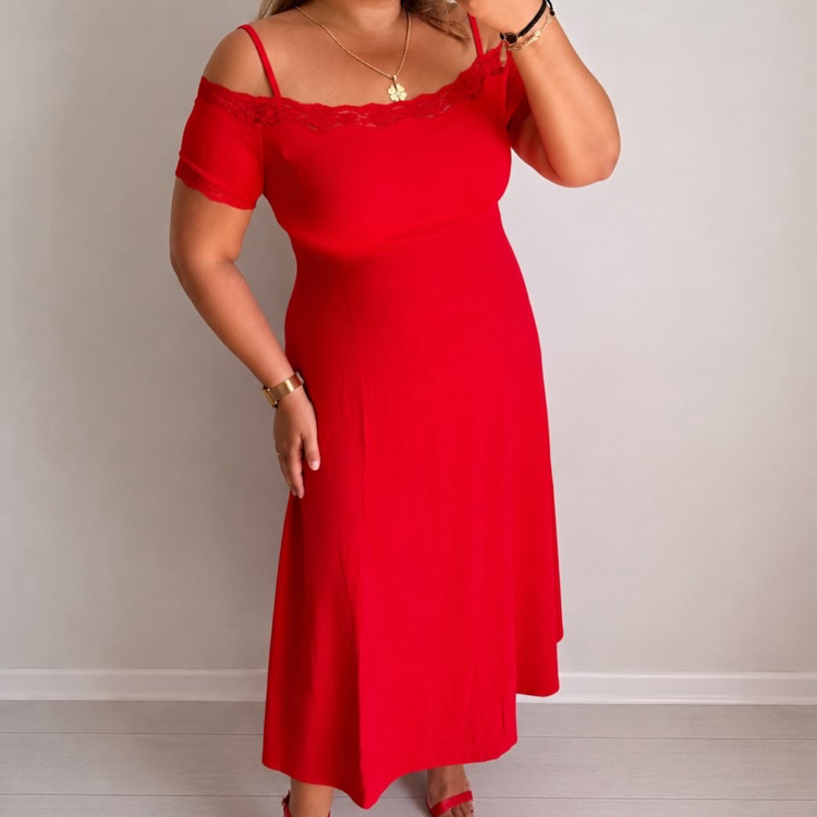 Dantel Detay Midi Model Elbise
