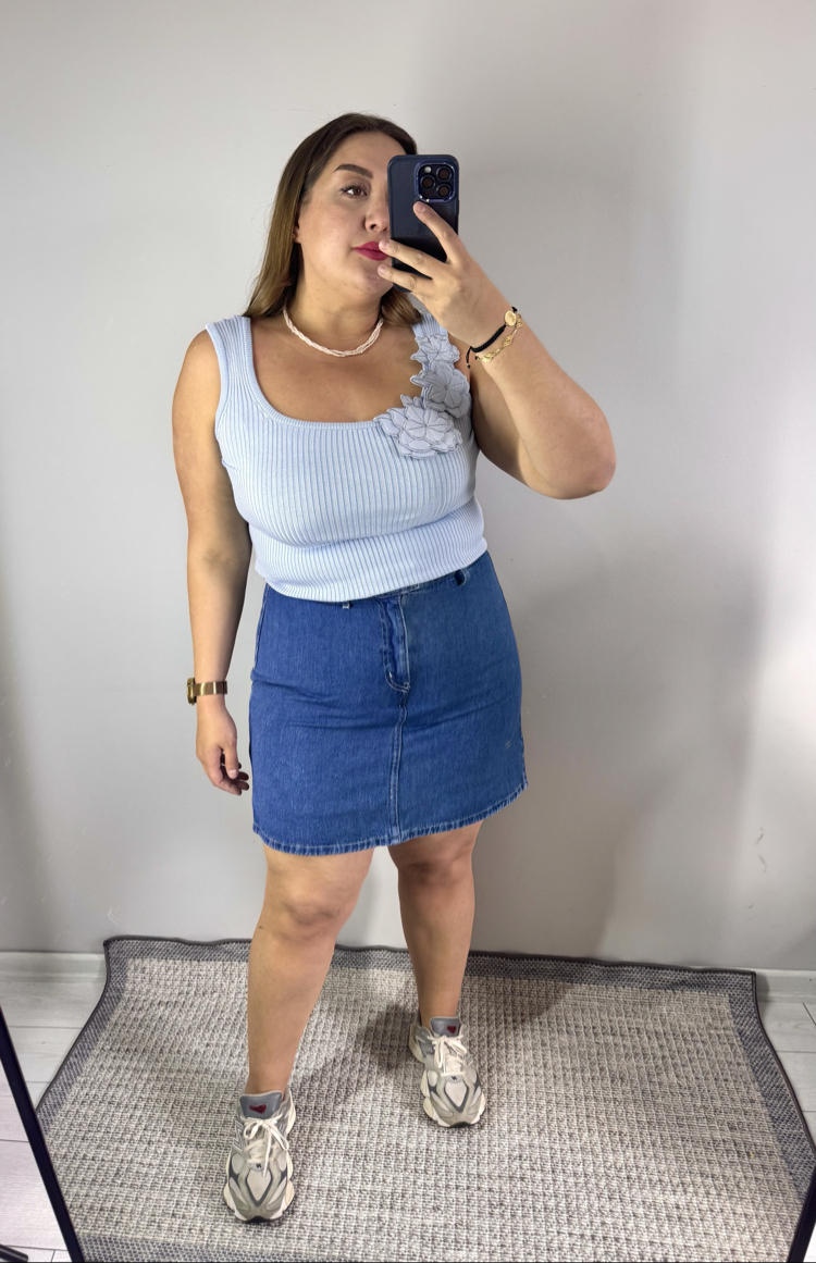 Koyu Mavi Denim Bel Lastik Detay Şort Etek