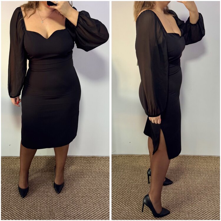 Vücuda Oturan Yırtmaçlı Drape Detay Elbise