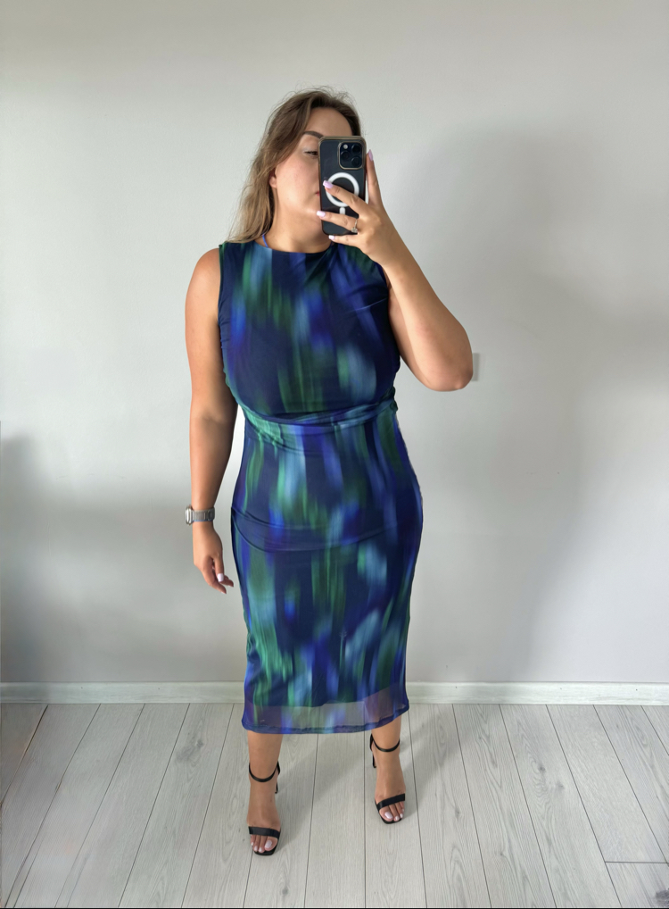 Drape Detaylı Maxi Esnek Tül Elbise Elbise