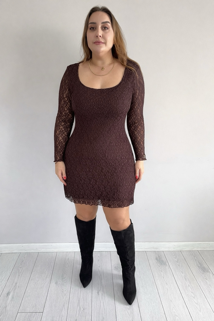 Dantelli Mini U Yaka Elbise 
