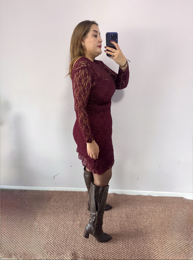 Drape Detaylı Dantel Elbise 