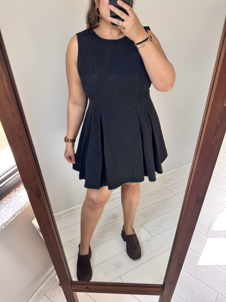 Kloş Etekli Denim Elbise