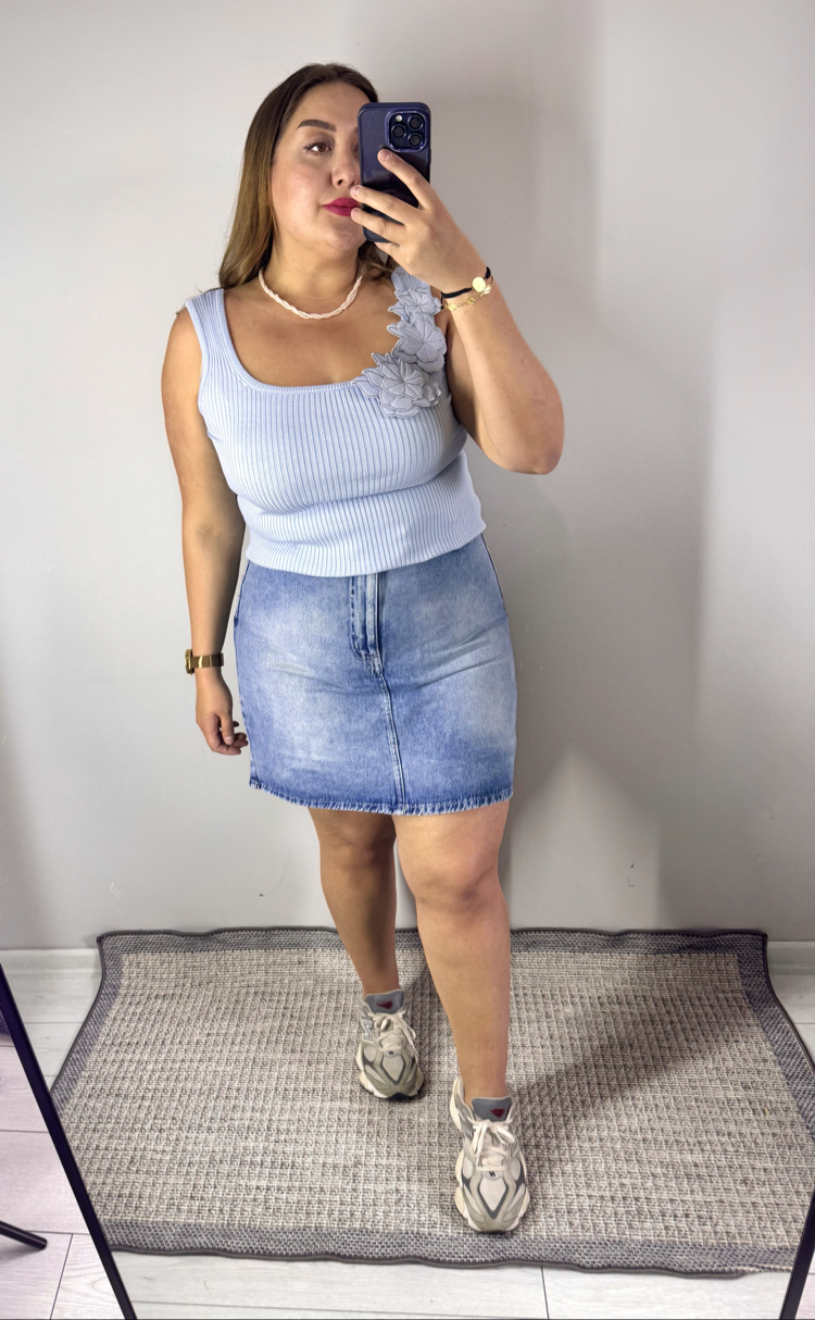 Açık Mavi Denim Bel Lastik Detay Şort Etek