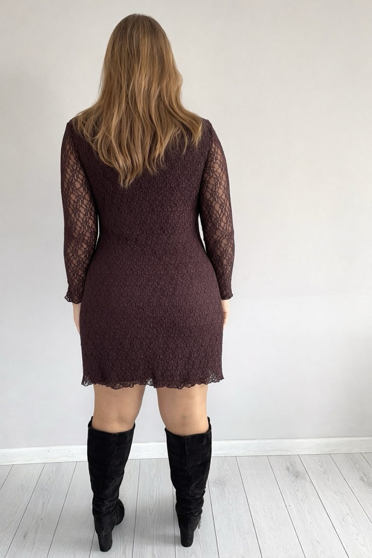 Dantelli Mini U Yaka Elbise 