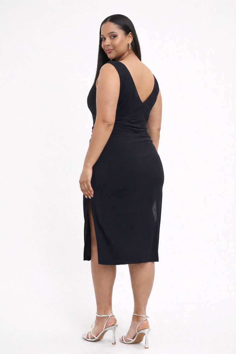 Drape Detaylı Midi Elbise