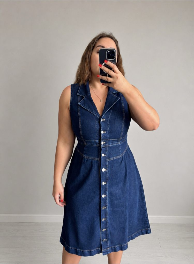 Midi Boy Esnek Denim Elbise