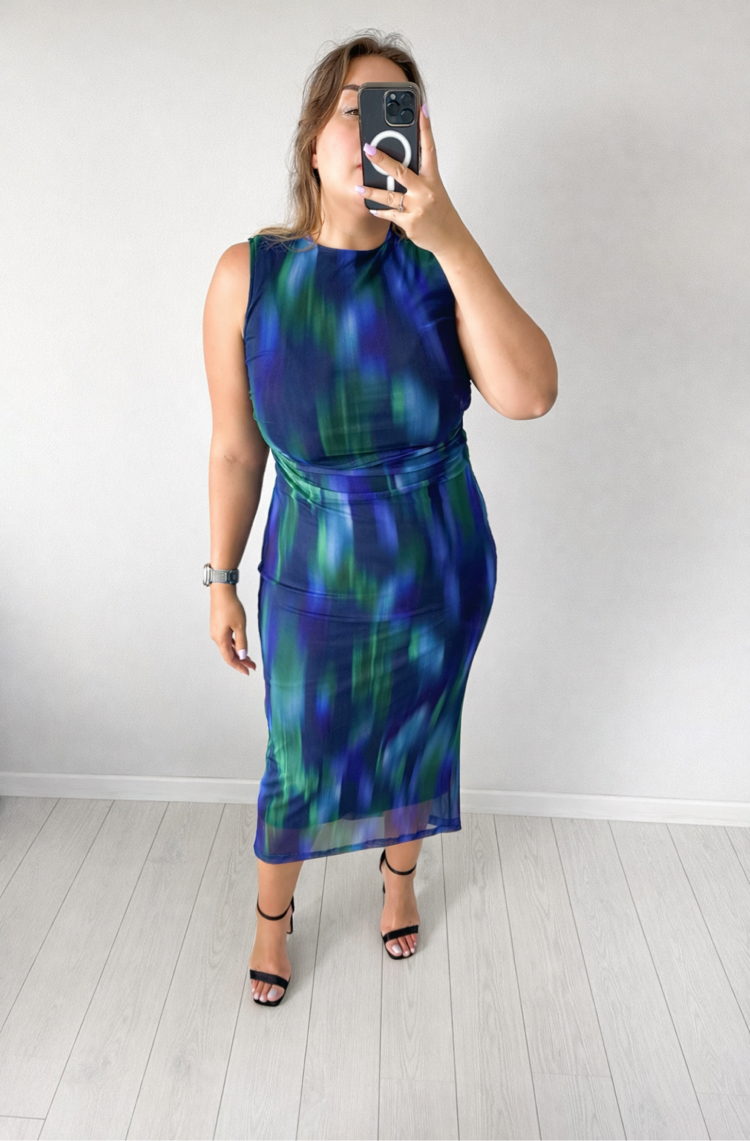 Drape Detaylı Maxi Esnek Tül Elbise Elbise